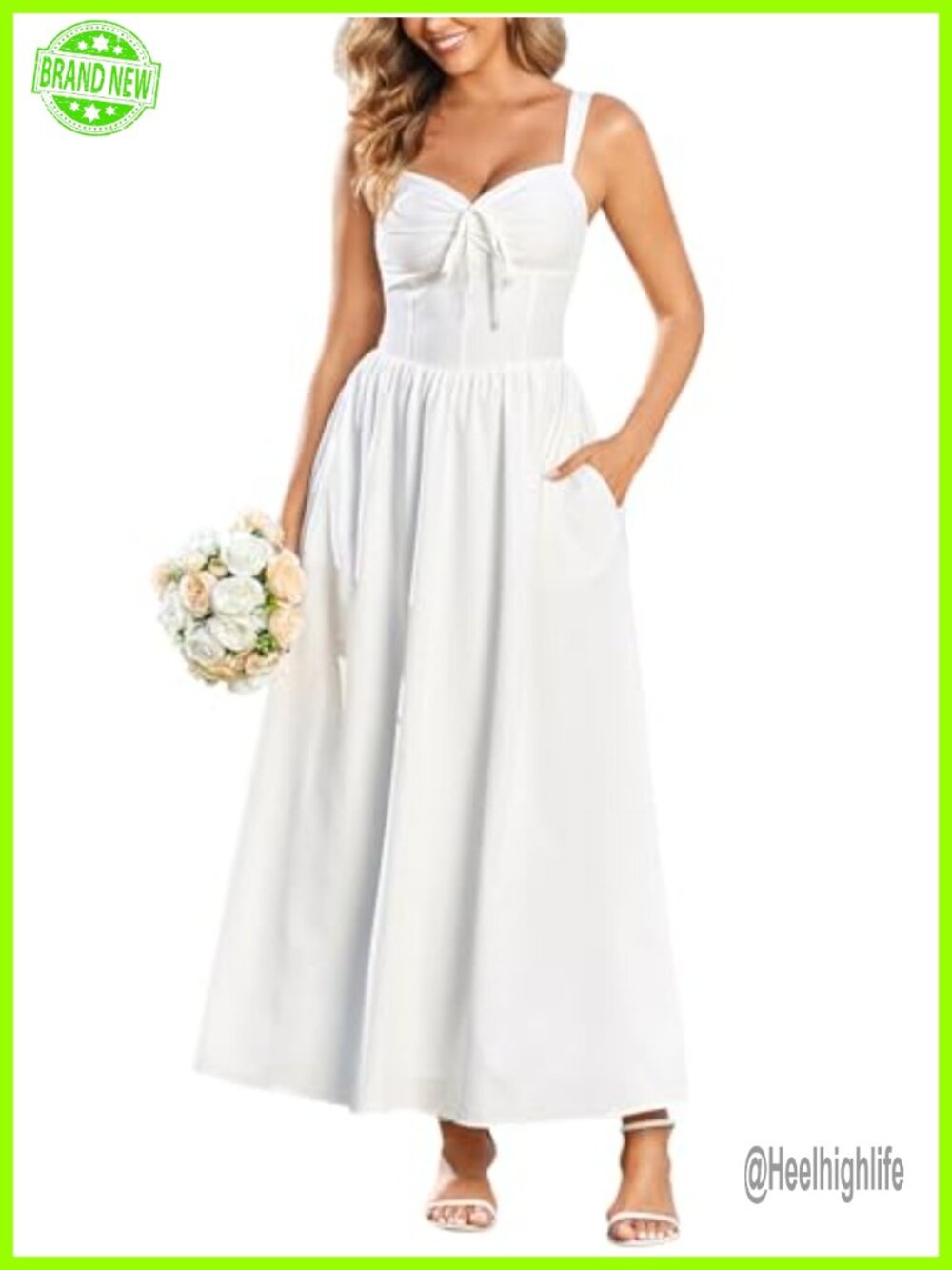 Floral Corset Maxi Dress Lace Up Flowy Sundress with Pockets